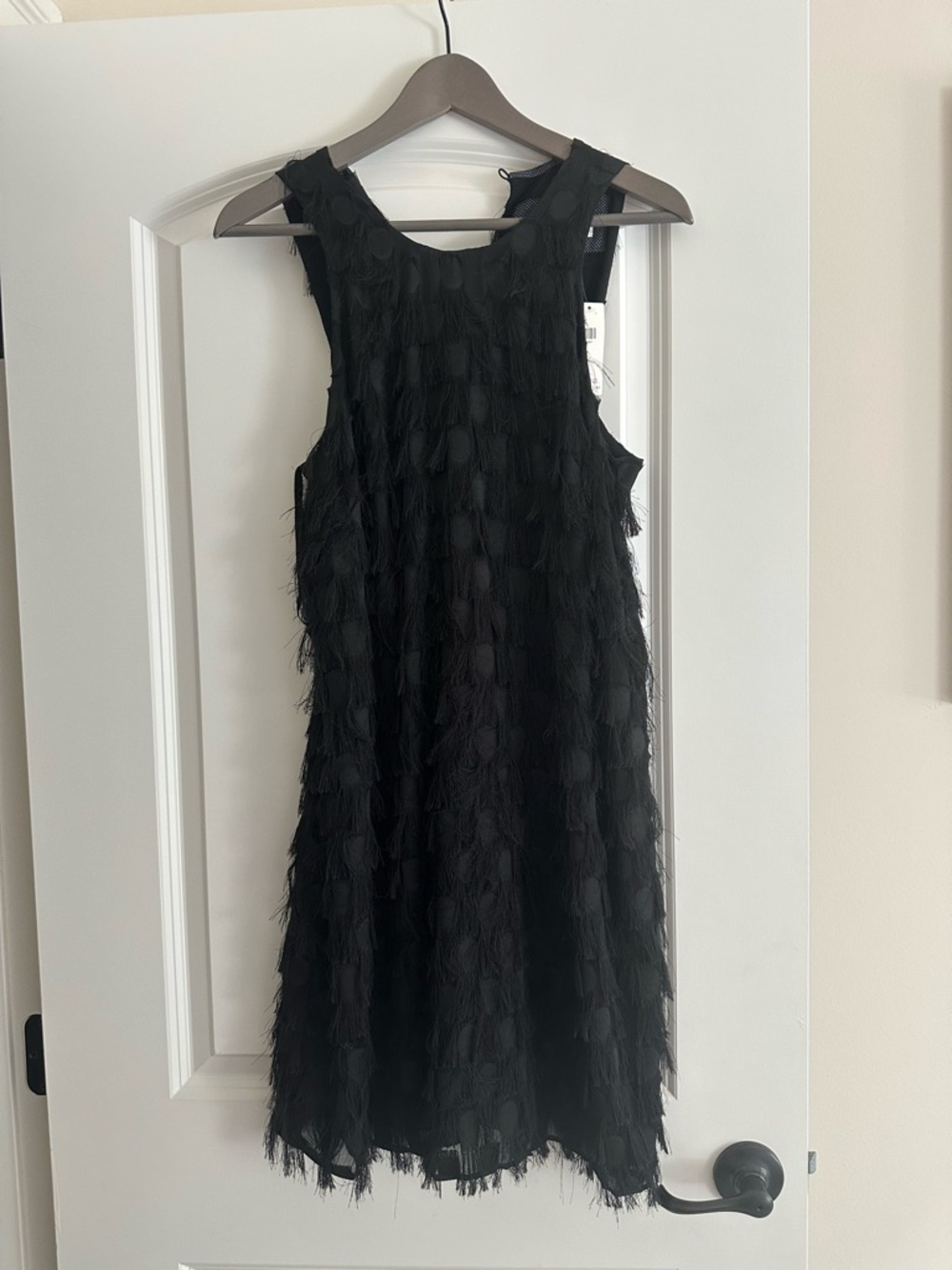 Anthropologie Black Textured Fringe Shift Dress